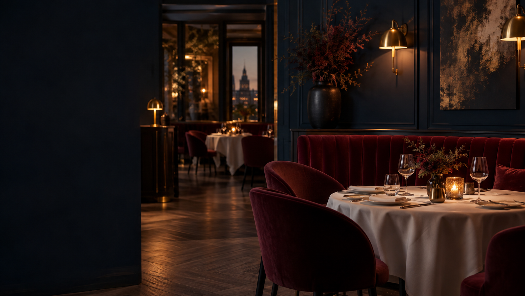 Nastrojowe wnętrze restauracji Stołowa Aura